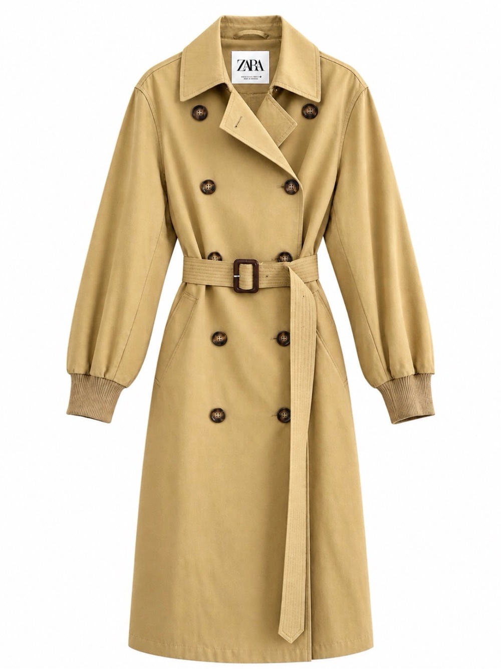 ZARA XS Tan Double-Breasted Trench Coat with Belt